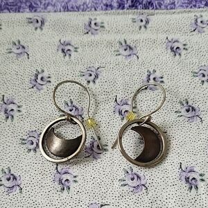 Elegant Silver and Brown Moon Earrings